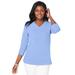 Plus Size Women's Stretch Cotton V-Neck Tee by Jessica London in French Blue (Size 18/20) 3/4 Sleeve T-Shirt