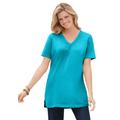 Plus Size Women's Perfect Short-Sleeve Shirred V-Neck Tunic by Woman Within in Pretty Turquoise (Size 1X)