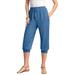 Plus Size Women's Drawstring Soft Knit Capri Pant by Roaman's in Dusty Indigo (Size 2X)