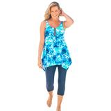 Plus Size Women's Longer-Length Tankini Top by Swim 365 in Multi Underwater Tie Dye (Size 38)