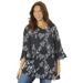 Plus Size Women's Embroidered Gauze Tunic by Catherines in Black White (Size 5X)