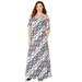Plus Size Women's Open-Shoulder Pocket Maxi Dress by Catherines in Black And White Graphic Leaf (Size 3X)