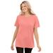 Plus Size Women's Thermal Short-Sleeve Satin-Trim Tee by Woman Within in Sweet Coral (Size 1X) Shirt