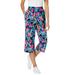 Plus Size Women's Elastic-Waist Knit Capri Pant by Woman Within in Black Multi Tropicana (Size 5X)