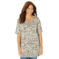 Plus Size Women's Easy Fit Short Sleeve Scoopneck Tee by Catherines in Coffee Batik Floral (Size 0X)