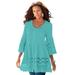 Plus Size Women's Illusion Lace Big Shirt by Roaman's in Vibrant Turq (Size 36 W) Long Shirt Blouse