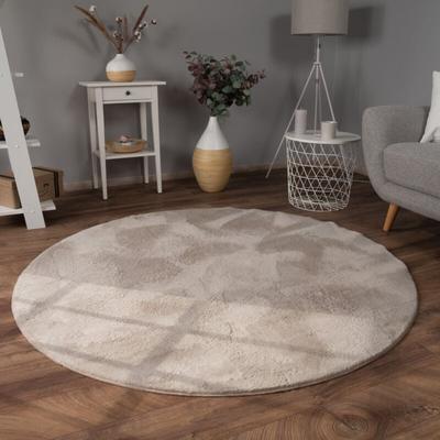 Teppich Wohnzimmer Kunstfell Shaggy Hochflor Waschbar In Waschmaschine Soft Uni Beige ø 120 cm Rund