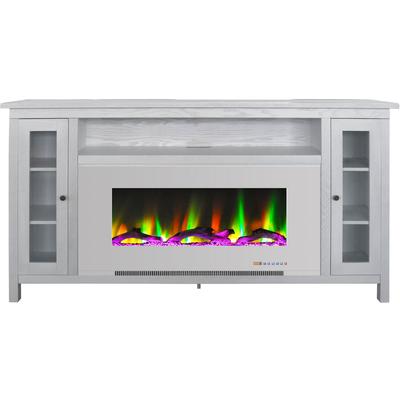 Hanover Brighton Electric Fireplace TV Stand and Color-Changing LED Heater Insert with Driftwood Log Display