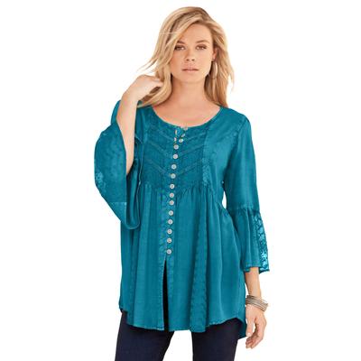 Plus Size Women's Taylor Acid Wash Big Shirt by Roaman's in Deep Teal (Size 38 W)