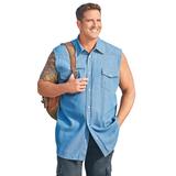 Men's Big & Tall Western Snap Front Muscle Shirt by KingSize in Bleach Denim (Size 4XL)