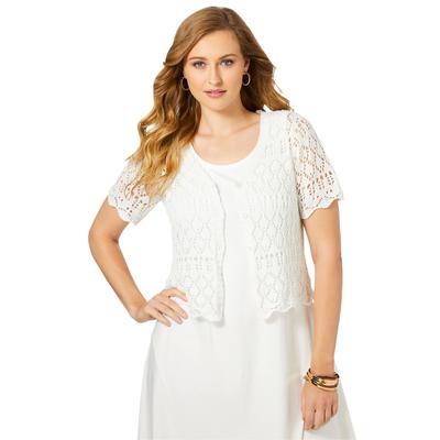 Plus Size Women's Crochet Shrug by Jessica London in White (Size L)