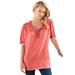Plus Size Women's Ruffled Henley Tee by Roaman's in Sunset Coral (Size 18/20)
