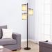 Brightech Liam 74 in. Mid-Century Modern 3-Light LED Energy Efficient Floor Lamp w/ 3 Fabric Drum Shades Metal in Black | Wayfair WA-XQBR-EI2Z