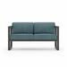 AllModern Smith 57.5" Wide Outdoor Loveseat w/ Sunbrella Cushions Metal/Rust - Resistant Metal/Sunbrella® Fabric Included in Gray/Blue/Brown | Wayfair