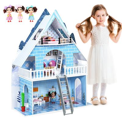 Costway Wooden Dollhouse 3-Story Pretend Playset with Furniture and Doll Gift for Age 3+ Year