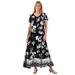 Plus Size Women's Short-Sleeve Crinkle Dress by Woman Within in Black Bloom Flower (Size 6X)