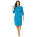 Plus Size Women's Boatneck Shift Dress by Jessica London in Brilliant Blue Navy Stripe (Size 26) Stretch Jersey w/ 3/4 Sleeves