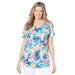 Plus Size Women's Short-Sleeve V-Neck Shirred Tee by Woman Within in White Multi Tropicana (Size 4X)