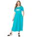 Plus Size Women's Short-Sleeve Scoopneck Empire Waist Dress by Woman Within in Waterfall Heart (Size 1X)