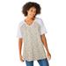 Plus Size Women's Elbow Sleeve V-Neck Baseball Tee by Woman Within in White Ditsy (Size M)