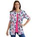 Plus Size Women's Perfect Elbow-Length Sleeve Cardigan by Woman Within in White Pink Watercolor Blossom (Size 3X) Sweater