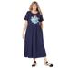 Plus Size Women's Short-Sleeve Scoopneck Empire Waist Dress by Woman Within in Navy Spring Bouquet (Size 1X)