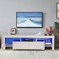 Orren Ellis Led Tv Stand Entertainment Center For 65 Inch Tvs White Tv Stand w/ Led Lights High Gloss Media Console Table Cabinet Desk w/ Storage Cabinet | Wayfair