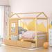 Twin Size Bed with 2 Storage Drawers and Sturdy Guardrail, Playhouse Design Wood Bed, 80"L x 41.2"W x 74"H, Natural