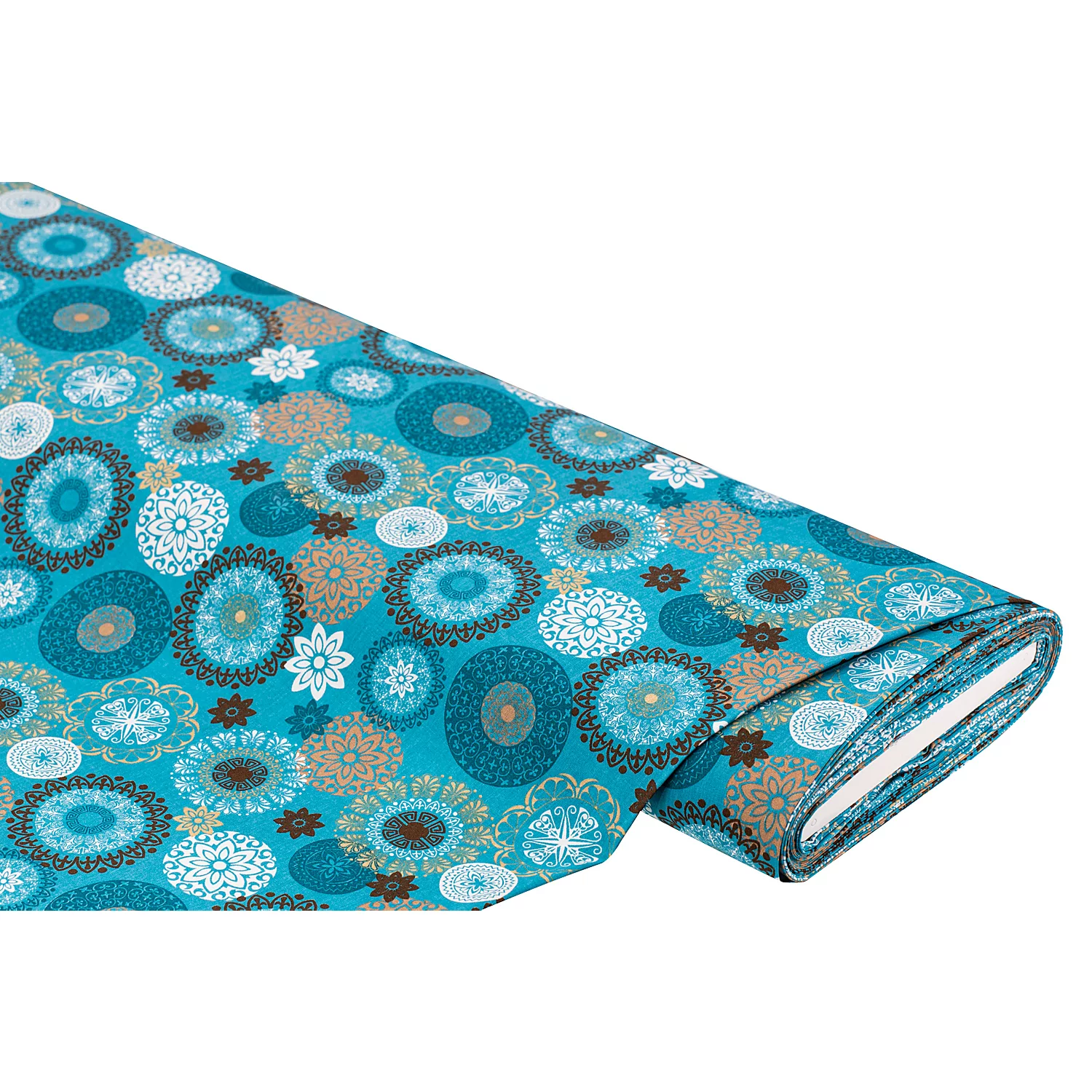 Baumwollstoff Mandala Mona, türkis/braun