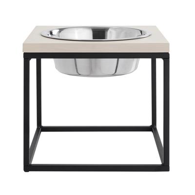Sam's Pets Dan Wood and Stainless Steel Elevated Pet Bowl, 7 Cups, Large, Cream / Black