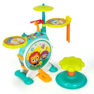 Costway 3 Pieces Electric Kids Drum Set with Microphone Stool Pedal