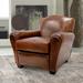 Pasargad Home Palermo Genuine Leather Wing Chair, Brown - W32.6"xD33.8"xH32.28"