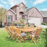 Chic Teak 9 Piece Teak Wood Santa Barbara Patio Dining Set w/ Rectangular Extension Table, 8 Folding Arm and Side Chairs