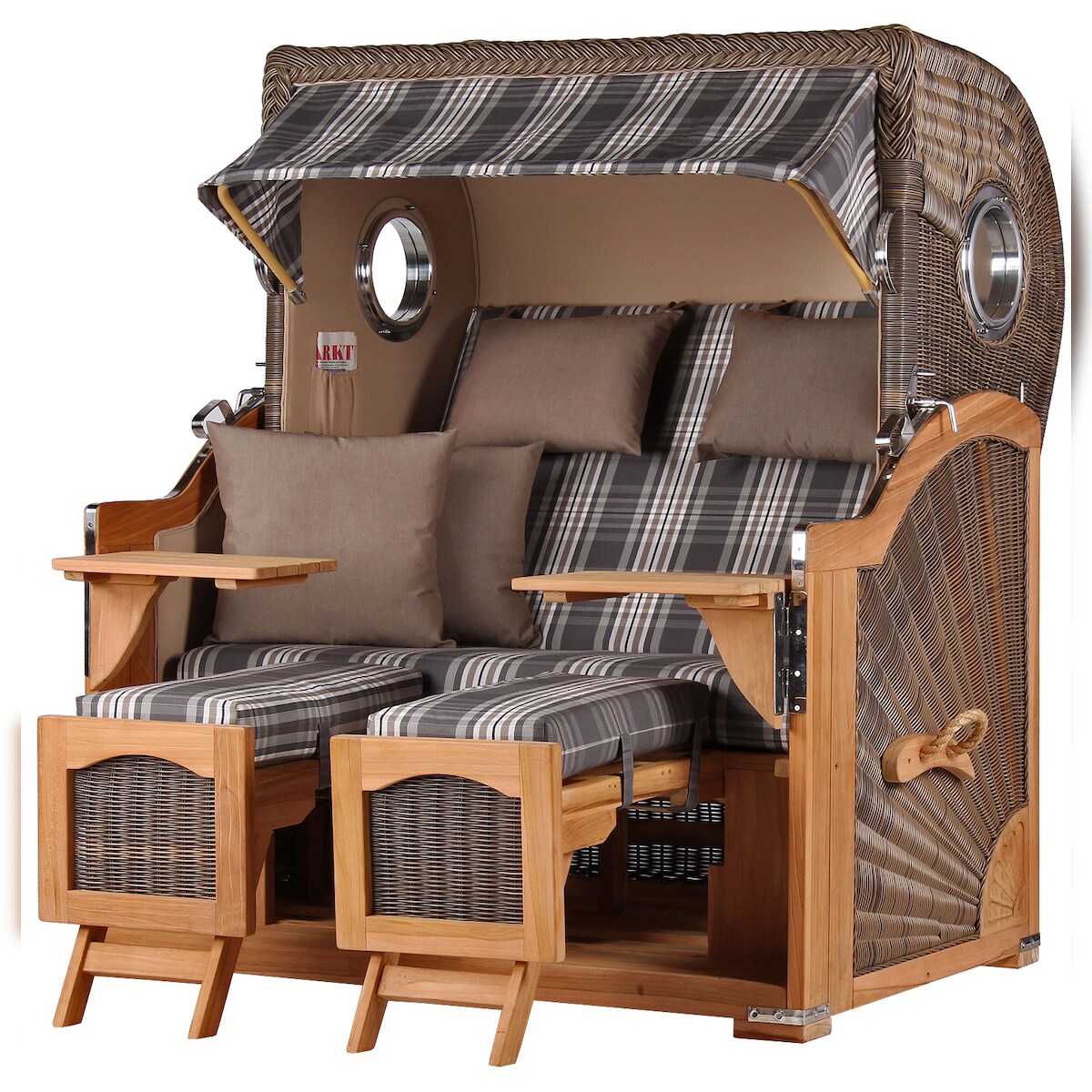 Mr. Deko Strandkorb - bene living - Ammersee Grande XL Teak Bullauge - PE grau - Modell 522 - 2,5-Sitzer inkl. Liftersystem Image