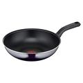 Tefal D52619 Resist Wok Pan | Safe Titanium Non-Stick Coating | Thermo-Signal Temperature Indicator | Easy Cleaning | Flame Protect Technology | Black | 28 cm/Deep