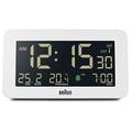 Braun Digital Radio Controlled Alarm Clock For Central European Time Zone (DCF) with Date, Month and Temperature Displayed, Negative LCD Display, Crescendo Beep Alarm, White, BC10W-DCF.