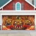 The Holiday Aisle® Scray Jack O Lantern Three Scary Pumpkins Garage Door Mural Polyester in Orange | 84 H x 192 W x 1 D in | Wayfair