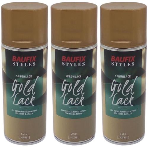 Baufix - 3x Gold Lackspray 400ml Farbspray Sprühdose Lack Buntlack Sprühfarbe