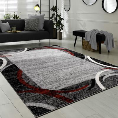 Paco Home Wohnzimmer Teppich Bordüre Kurzflor Meliert Modern Hochwertig Grau Schwarz Rot 120x170 cm Image