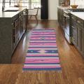 NOURISON Baja Tribal-Teppich, leicht zu reinigen, fusselfrei, für Schlafzimmer, Wohnzimmer, Esszimmer, Küche, 70 x 20 cm, Rosa/Blau