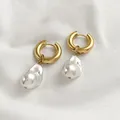 Boucles d'oreilles pendantes en perles baroques irrégulières pour femmes acier inoxydable cercle