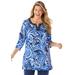 Plus Size Women's 7-Day Three-Quarter Sleeve Grommet Lace-Up Tunic by Woman Within in Navy Paisley (Size 3X)