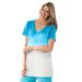 Plus Size Women's Short-Sleeve V-Neck Embroidered Dip Dye Tunic by Woman Within in Pretty Turquoise Ombre (Size L)