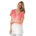 Plus Size Women's Short-Sleeve V-Neck Embroidered Dip Dye Tunic by Woman Within in Sweet Coral Ombre (Size L)