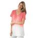 Plus Size Women's Short-Sleeve V-Neck Embroidered Dip Dye Tunic by Woman Within in Sweet Coral Ombre (Size L)