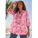 Plus Size Women's Pintuck Buttonfront Blouse by Catherines in Pretty Peony Stamped Paisley (Size 4X)