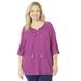 Plus Size Women's Sequin Trim Gauze Peasant Blouse by Catherines in Berry Pink (Size 4X)