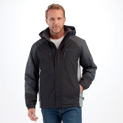 Free Country Men's Tri-Color Mid-Weight Jacket (Size S) Jet Black/Deep Charcoal/Dark Stone, Polyester