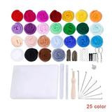 Rinhoo 25 Colors Felt Yarn Roving Set Needle Felting Starter Kit Foam Mat Arts Crafts DIY Needle Felt Tools