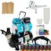 Master Airbrush Dual Fan Air Storage Tank Compressor Kit with Gravity Feed Airbrush 6 Color Acrylic Paint Artist Set